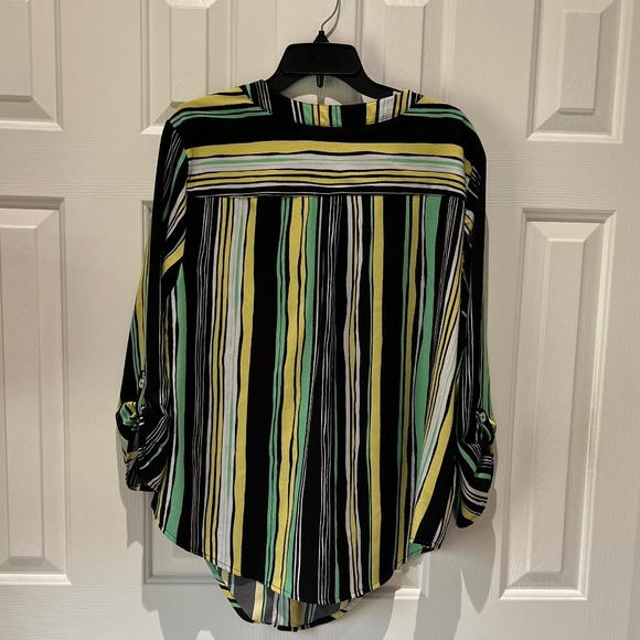 Ruby Rd Shirt Womens XL Multi Striped Button Up Roll Tab Sleeve Tie Stra… - Picture 6 of 8